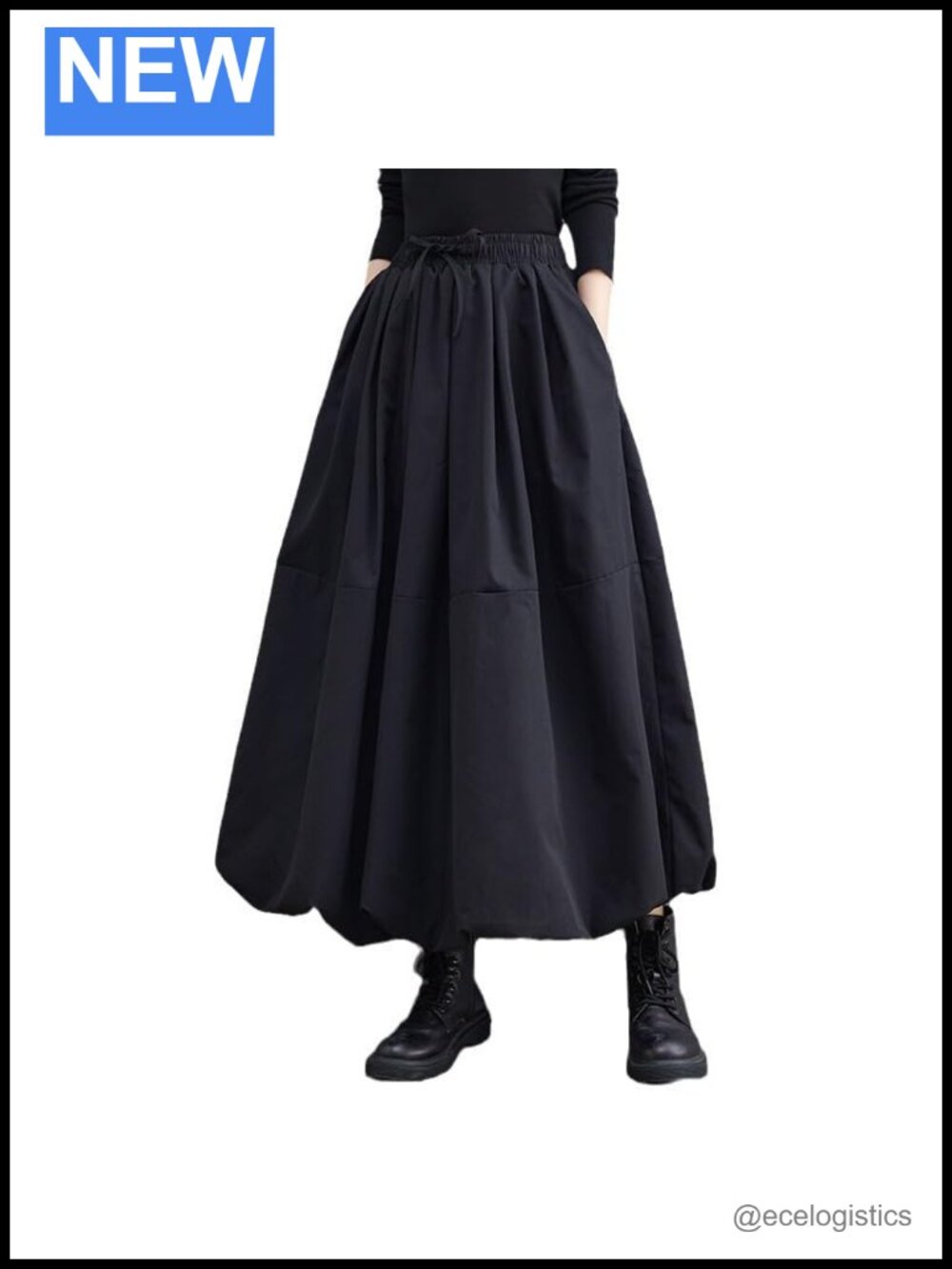 Women's Bubble Skirt Elastic Waist Deep Pockets Flowy Long Maxi Skirt A-Line